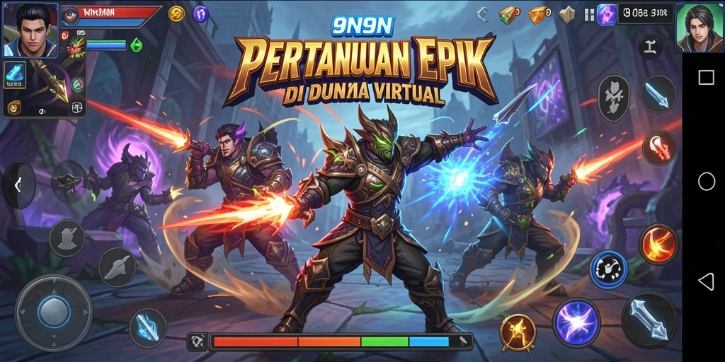 Tangkapan layar gameplay 9N9N yang penuh aksi pertarungan.