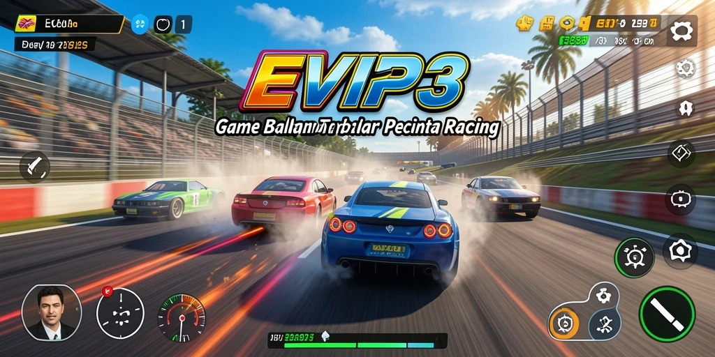 Screenshot gameplay EVIP3 menunjukkan aksi balapan yang seru dan mengesankan.