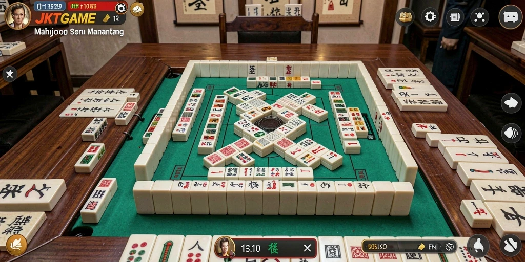 Tampilan gameplay menarik dari JKTGAME yang menampilkan keseruan Mahjong.