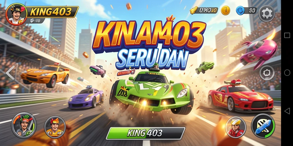 Tampilan gameplay KING403 dengan kecepatan tinggi dan mobil balap.