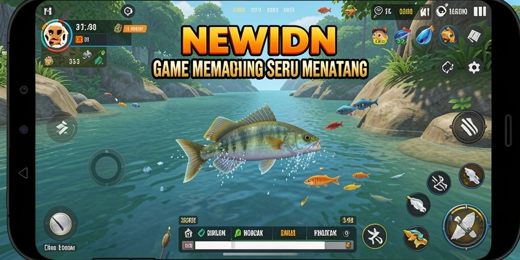 Screenshot gameplay NEWIDN menampilkan pengalaman memancing yang seru.