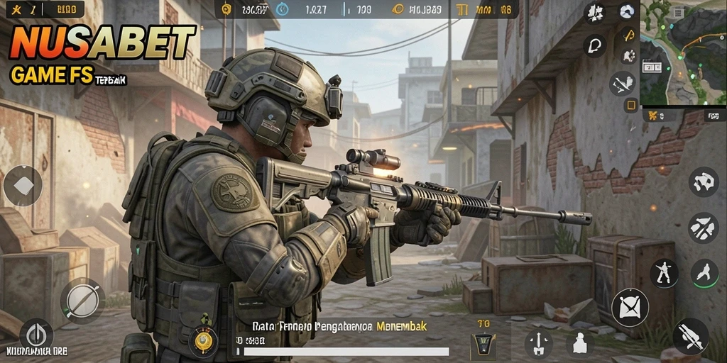Tampilan gameplay NUSABET yang mendebarkan dalam aksi FPS.
