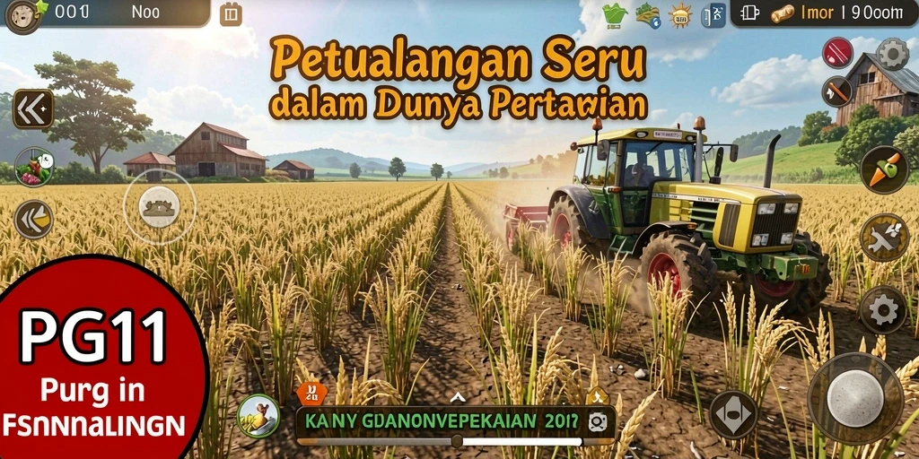 Tampilan gameplay PG11 yang menampilkan kebun dengan berbagai tanaman dan hewan.