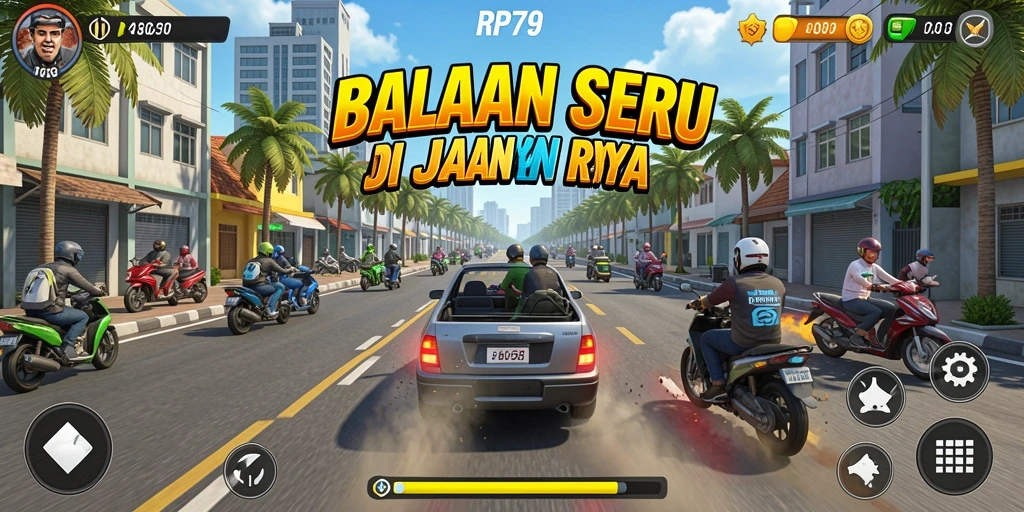 Tampilan gameplay RP79 yang mendebarkan saat balapan di jalanan.