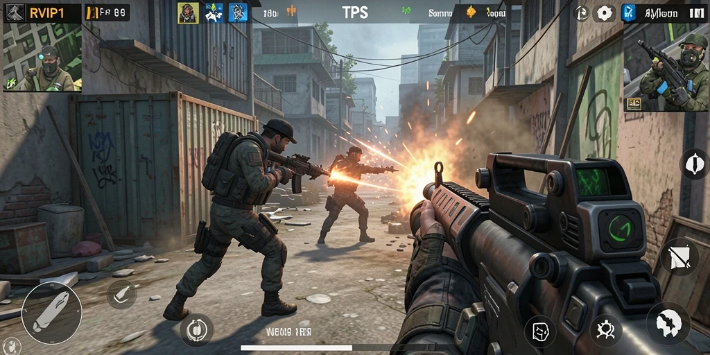 Tangkapan layar menunjukkan pertarungan mendebarkan dalam gameplay TPS RVIP1.