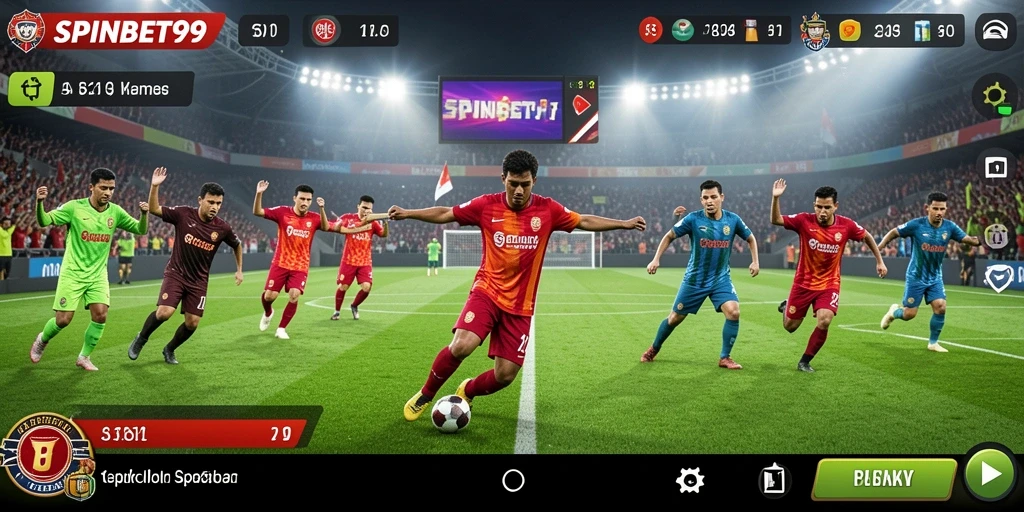 Tangkapan layar <strong>SPINBET99</strong> menunjukkan momen menegangkan dalam pertandingan sepak bola.